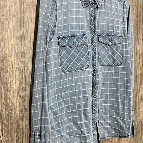 Stradivarius denim shirt like new, blue with check pattern