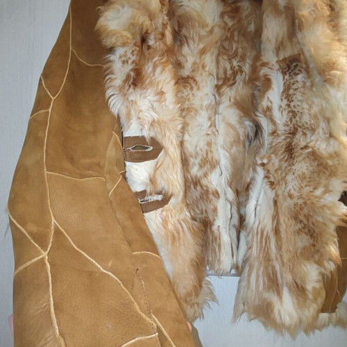 Women's fur with real beaver leather used, size M, white and brown