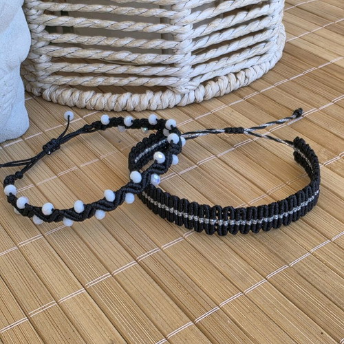 Macrame bracelets like new, set of 2, black and silver