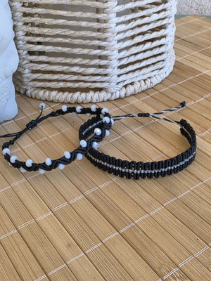 Macrame bracelets like new, set of 2, black and silver