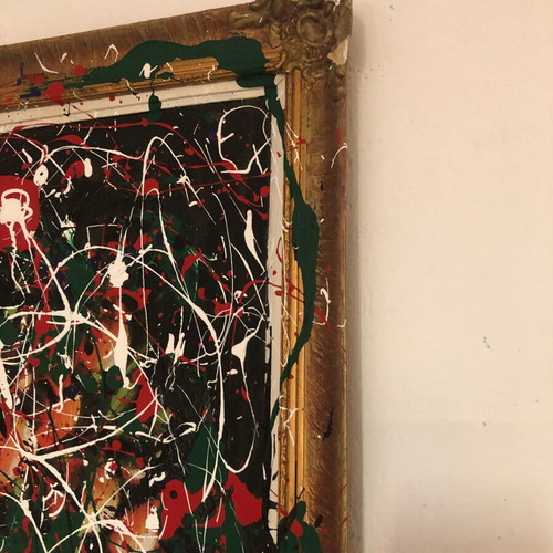 Original abstract mixed media painting on vintage oil painting 40x50 cm used