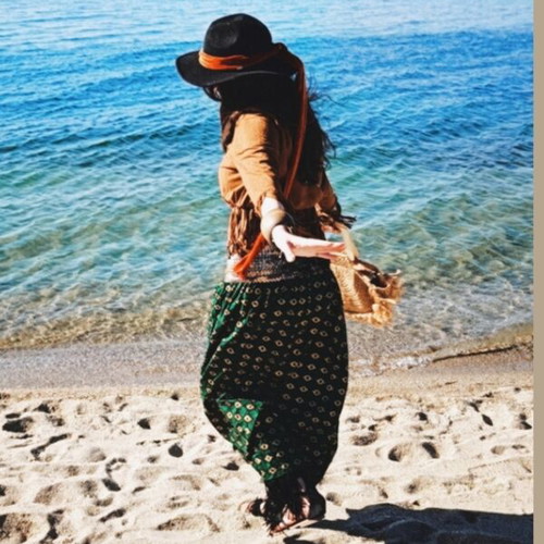 Boho skirt like new, colorful cotton with bronze sequins