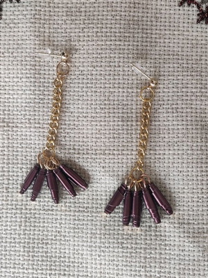 Aluminum stud earrings purple with gold chain new