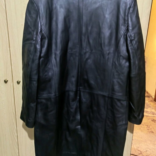 Leather men's long coat like new, black, size XL