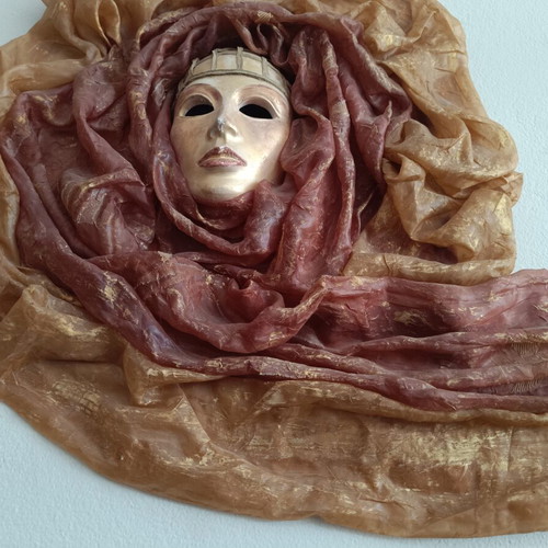 Handmade 3D wall decoration with theatrical mask used
