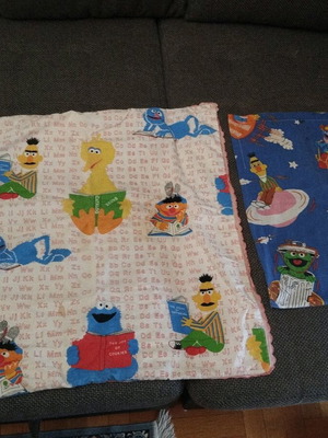 Sesame Street vintage pillowcase and blanket used