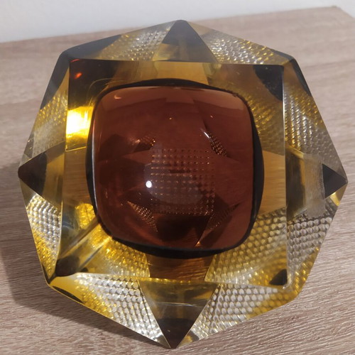 Murano ashtray 1970s brown yellow colors
