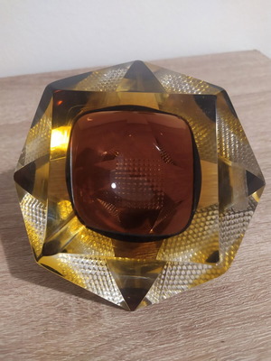 Murano ashtray 1970s brown yellow colors