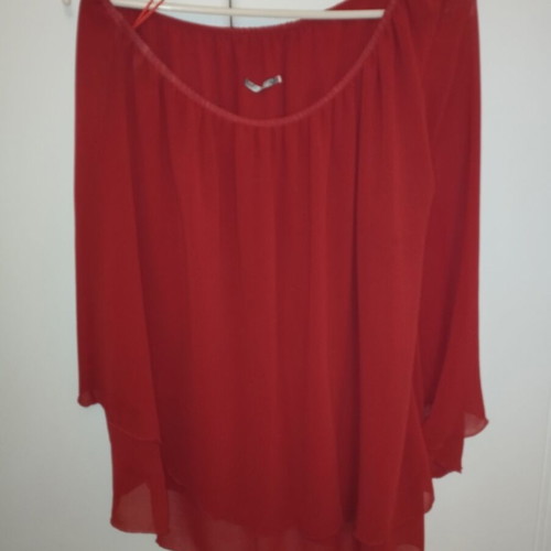Ysatis blouse with one shoulder, transparent bell sleeve, like new, red, size 1 (M-L)