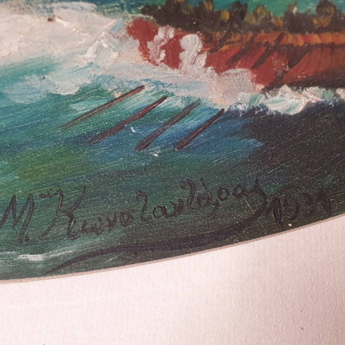 1931 oil painting used, signed by M. Konstantaras