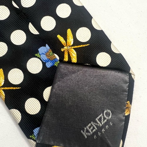 Kenzo Употребявана Черна Копринена Вратовръзка На Точки