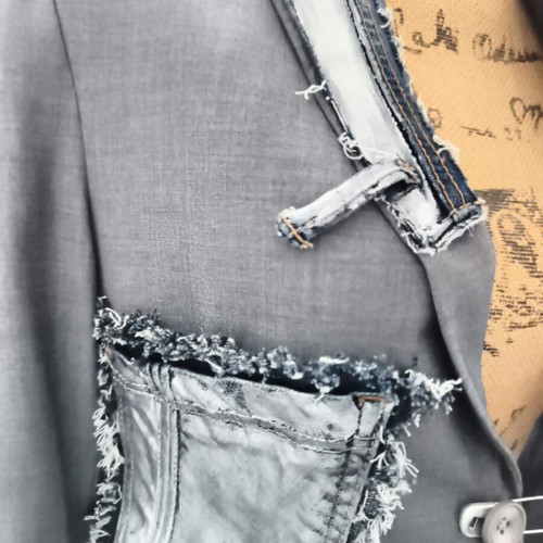 Handmade upcycled cropped blazer with denim details