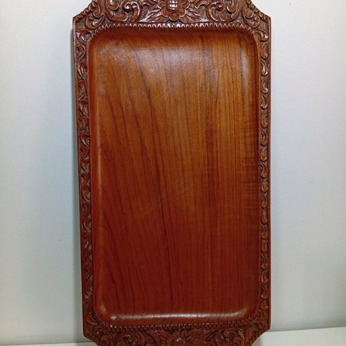 Vintage carved wooden tray Boho style