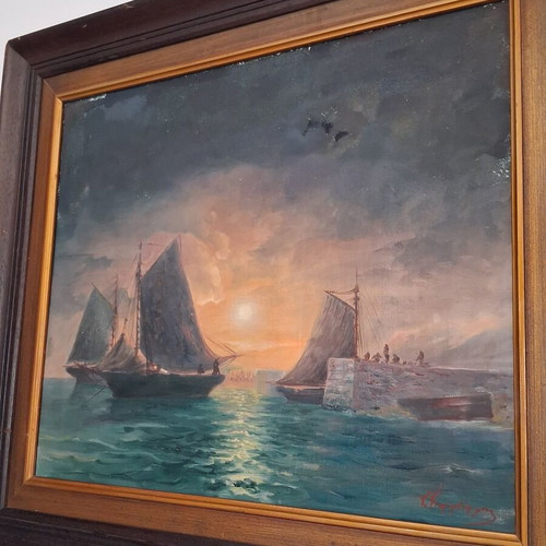 Giorgos Karagiorgis Signed Oil Painting Seascape on Canvas used