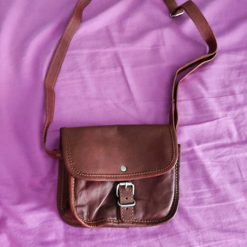 Satchel crossbody bag made of genuine leather, brown, new
