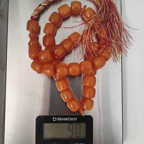 Mastic komboloi worry beads in honey shades, 33 beads