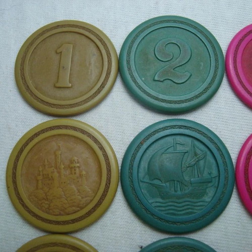 Vintage embossed casino poker chips used, set of 20 from 1950s