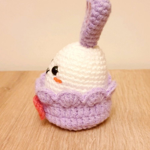 Easter bunny in lilac knitted basket handmade made to order