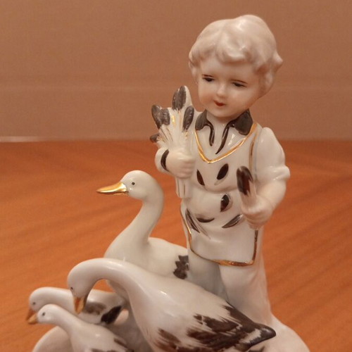 Vintage Capodimonte porcelain figurines boy and girl with geese