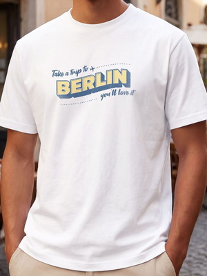 T-Shirt Take a Trip to Berlin καινούργιο, unisex, άσπρο, πολυεστερ