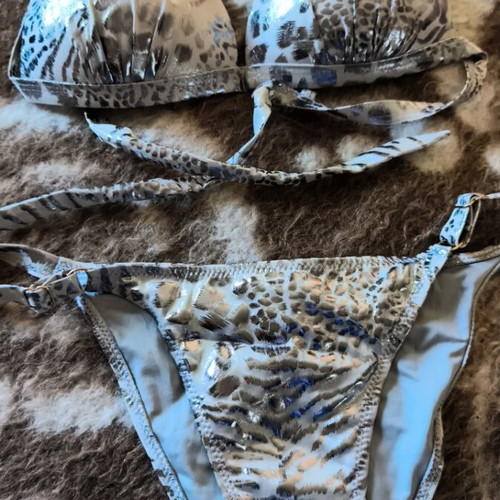 Silver bikini shiny animal print new, size M