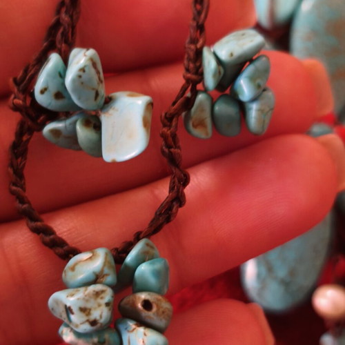 Handmade necklace with turquoise, coral and river pearls like new