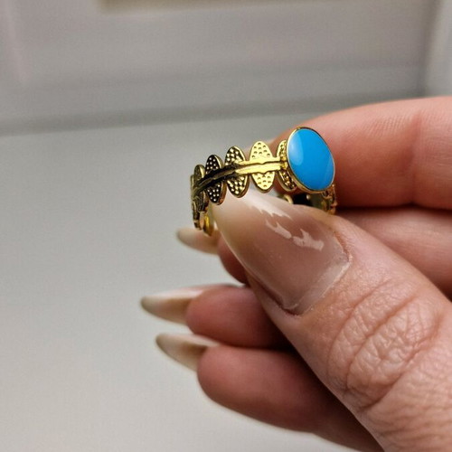 Ring stainless steel with blue enamel new