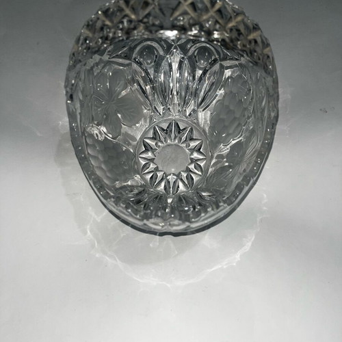Crystal fondue bowl used, leaf and grape design