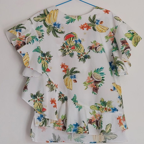 Zara women's blouse, white with colorful floral print, XS-M