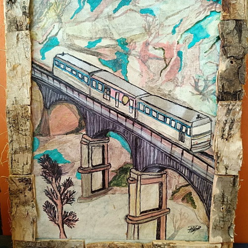 Handmade painting with Odontotos train in Diakopto new