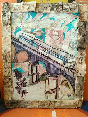 Handmade painting with Odontotos train in Diakopto new