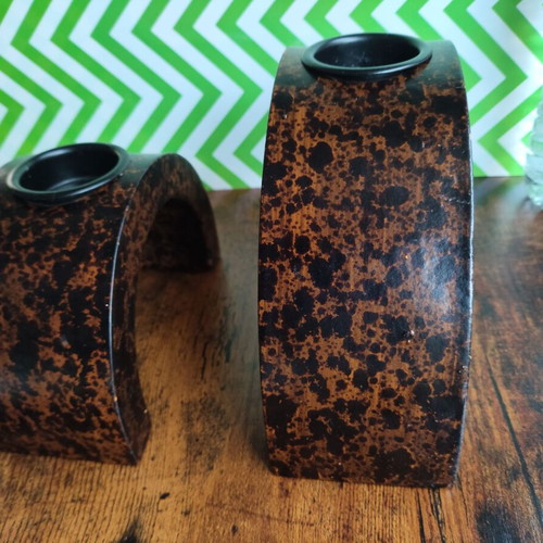 Wooden candle holder used for tealights, set of two bases