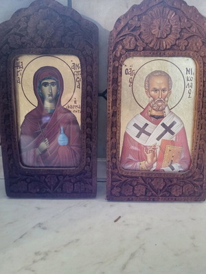 Religious icons on carved wood like new