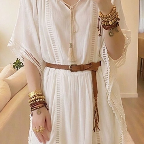 Iso white boho mini dress lace details size S like new