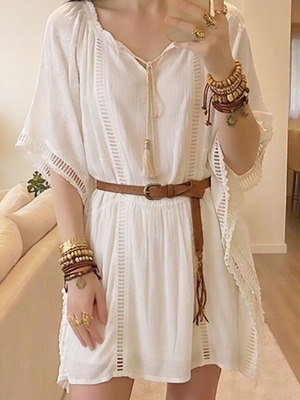 Iso λευκό boho μίνι φόρεμα με δαντέλα μέγεθος S σαν καινούργιο