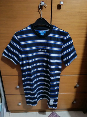 Adidas short-sleeve shirt like new, blue with stripes