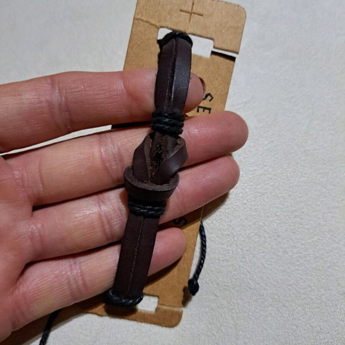 Handmade leather bracelet unisex with adjustable cord new, brown