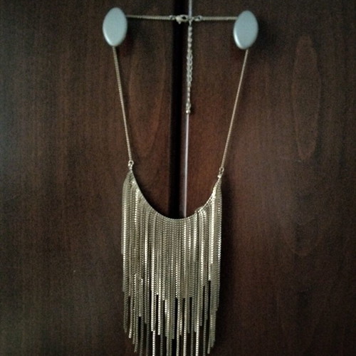 Statement necklace with fringe chains, 40 cm, gold tone