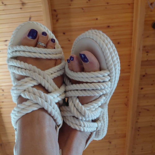 M&M Shoes Flatform Rope Sandals Size 39 Like New Beige