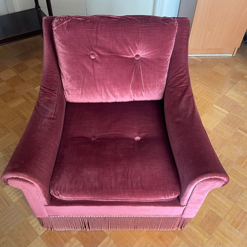Vintage velvet living room set 1970s, burgundy