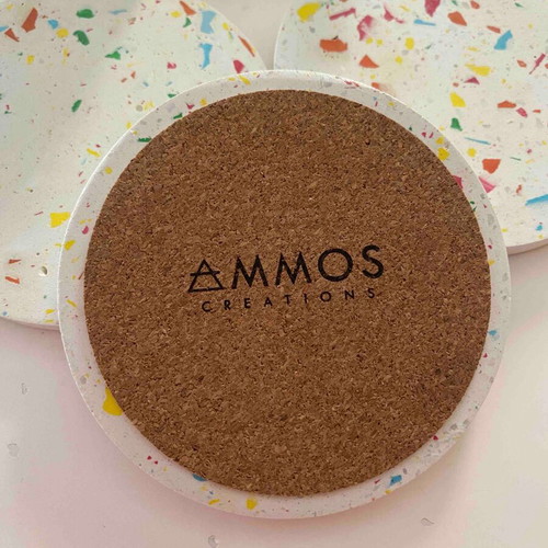 Terrazzo Concrete Coasters Set of 4 with Holder new, handmade