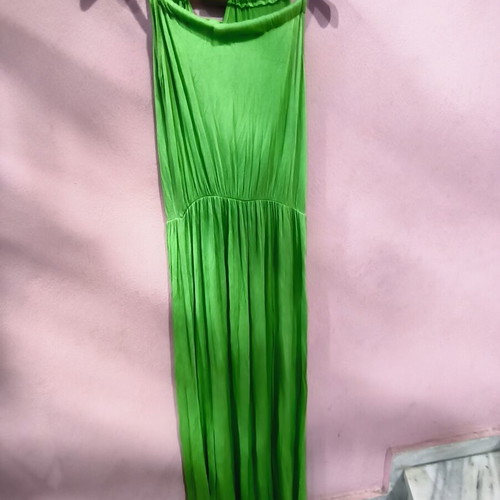 Green long dress with gold detail used, one size cotton elastic