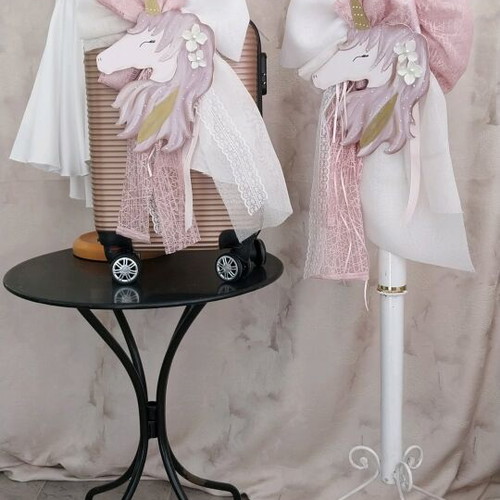 Baptism set unicorn theme white satin dress open back