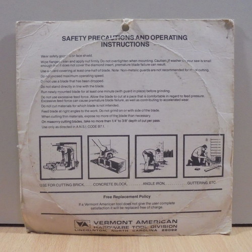 Vermont American old 8-inch metal cutting disc new
