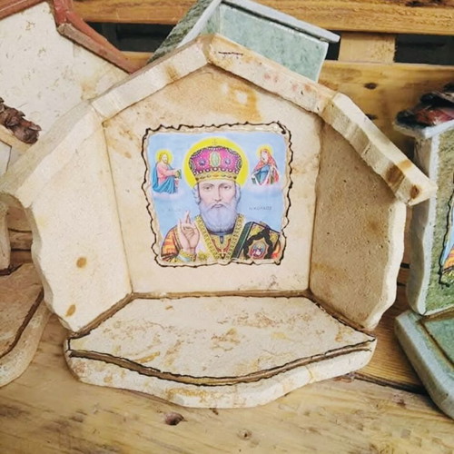 Handmade Corner Icon Stand from Natural Karystos Stone and Sandstone