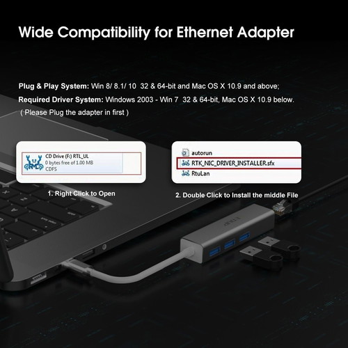 EDUP EP-9801 Type-C LAN adapter with 3 USB 3.0 ports made to order