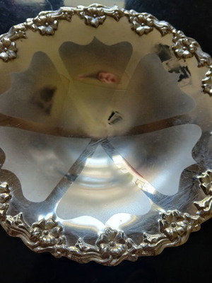 Vintage metal decorative serving platter used with floral design