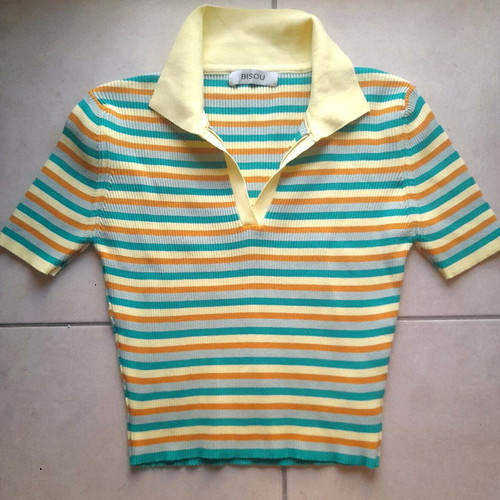 Knitted 60's style blouse new, multicolor, size S
