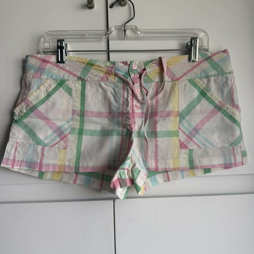 Vintage Y2K Plaid Summer Shorts used, size M, pastel checkered