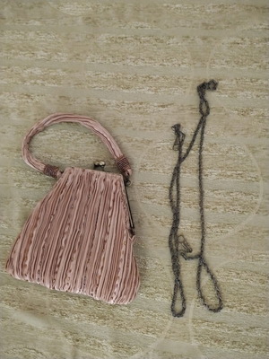 Fabric handbag like new, beige and gold with chain strap